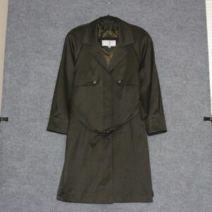 J Gallery Petite Khaki Green Trench Coat Belted Double Breasted Women Size 9 10